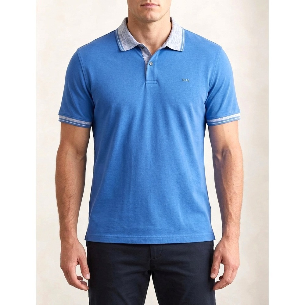 Michael Kors Polo Shirt Mens XL Blue Liquid Cotton Greenwich‎ Short Sleeve Logo